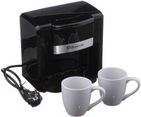 Капельная кофеварка на две чашки Domotec MS-0708 c 2 керамическими чашками, домашняя электрическая кофемашина для чая и кофе на 0.3 л 500W Черная