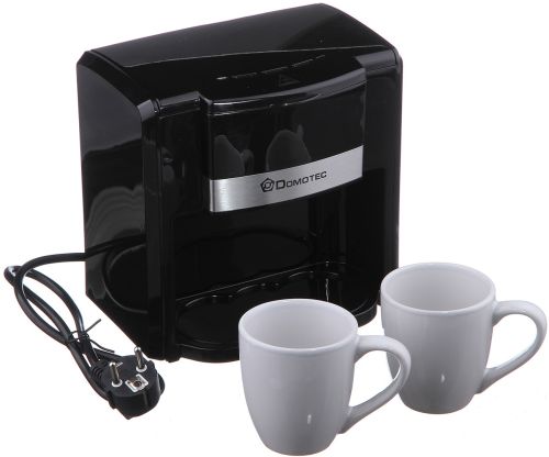 Капельная кофеварка на две чашки Domotec MS-0708 c 2 керамическими чашками, домашняя электрическая кофемашина для чая и кофе на 0.3 л 500W Черная