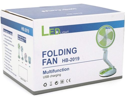 Настільний акумуляторний вентилятор Hurry Bolt HB-2019 з LED підсвічуванням, Бездротовий складаний охолоджувач повітря 8" дюймів від акумулятора 18650
