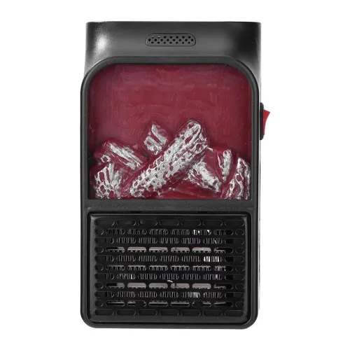 Портативний міні обігрівач з імітацією полум'я Flame Heater W-012 з LCD екраном 800W в розетку, Тепловентилятор камін з пультом 800Вт Чорний