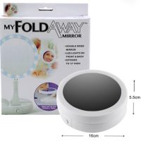 Настольное круглое косметическое зеркало с LED подсветкой My Fold Away для макияжа, Складное увеличительное 10x зеркало трансформер с органайзером
