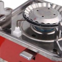 Туристическая газовая горелка плита таганок Kovar MB-K202 для приготовления еды с цанговым креплением под газовые баллоны и пьезоподжигом Красный