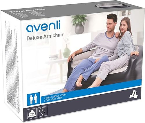 Надувний двомісний диван крісло Avenli 98139 Inflatable Sofa до 200 кг для відпочинку, Флокірований пуф ліжко XL-1134 138х87х71 см для дому