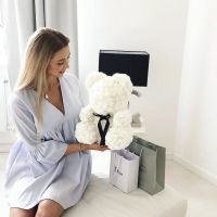 Маленький ведмедик з штучних 3D троянд Teddy Bear de Luxe 25 см White, Білий ведмідь Тедді