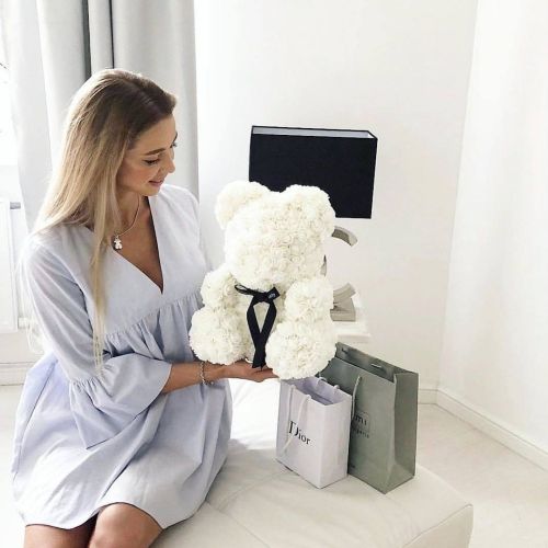 Маленький ведмедик з штучних 3D троянд Teddy Bear de Luxe 25 см White, Білий ведмідь Тедді