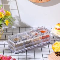 Набір ємностей для зберігання спецій і приправ Crystal Seasoning Box на 4 відсіки, акриловий органайзер, баночки для сипучих продуктів з підставкою