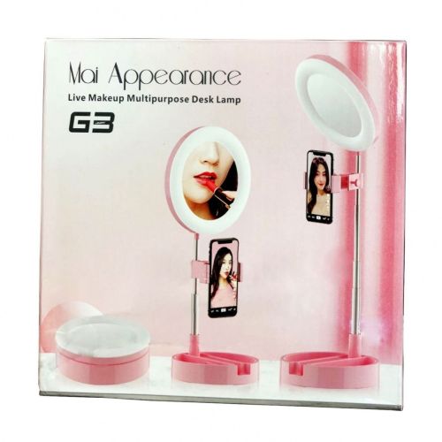 Настільна кільцева USB LED лампа з дзеркалом Live Makeup G3 16см 6 " для макіяжу на ніжці тримачем телефону Світлодіодна косметичне з підсвічуванням