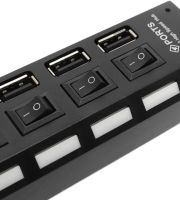 USB хаб Memos на 4 порти з перемикачами Black, живлення від USB 2.0 розгалужувач з кнопками on off концентратор перехідник HUB 480 Мбіт 5В Чорний