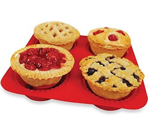 Силиконовая форма My Lil Pie Maker для выпекания и запекания кексов, маффинов на 4 ячейки, Формочка для выпечки корзиночек и готовки на кухне Красная