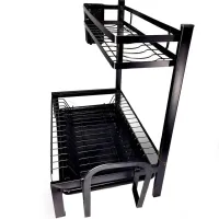 Металева двоярусна сушарка органайзер Kitchen rack double deck MJ-4014 над раковиною, стійка 2 яруси для сушіння і зберігання посуду з піддоном