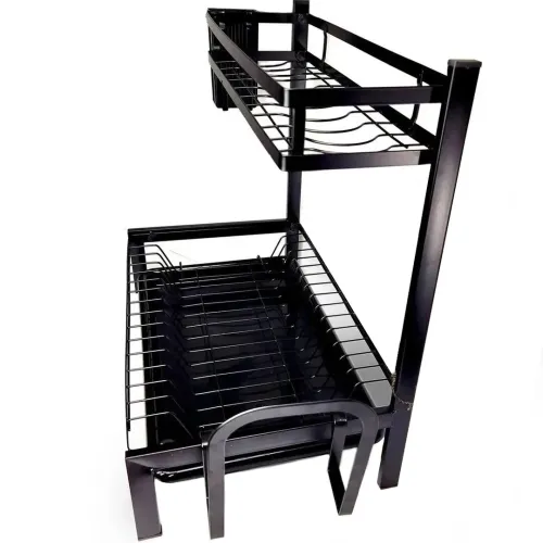 Металева двоярусна сушарка органайзер Kitchen rack double deck MJ-4014 над раковиною, стійка 2 яруси для сушіння і зберігання посуду з піддоном