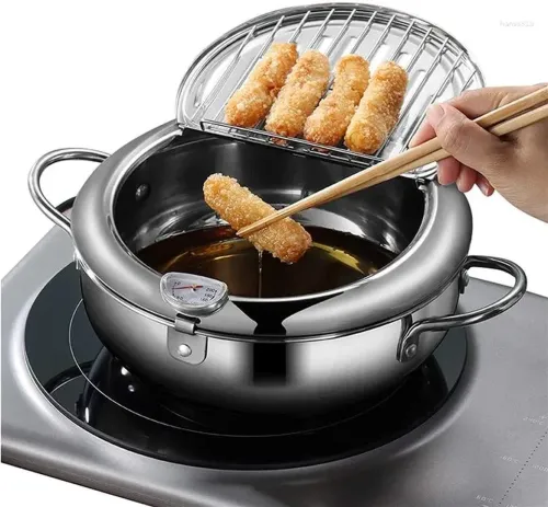 Фритюрниця на плиту Fryer Pot 2,2 л з масляним термометром і піддоном для зливу масла Каструля для фритюру з кришкою з нержавіючої сталі для кухні