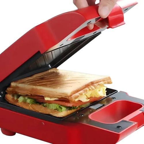 Електрична сэндвичница вафельниця Breakfast Machine BQ ST1008 зі змінними панелями 600W, бутербродниця для приготування сендвічів від мережі 220V Червона