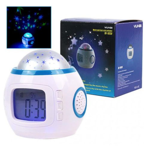 Настольные часы - проектор Music And Starry Sky Calendar 1038 с LED подсветкой, Музыкальный ночник проектор звездного ночного неба светильник Белый