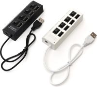 USB хаб Memos на 4 порти з перемикачами White, живлення від USB 2.0 розгалужувач з кнопками on off концентратор перехідник HUB 480 Мбіт 5В Білий