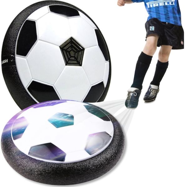 Електричний літаючий м'яч Hoverball, Дитячий аеромяч повітряний ховербол з LED підсвічуванням і музикою для гри в футбол на батарейках чорно білий