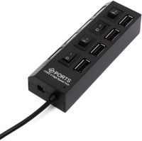 USB хаб Memos на 4 порти з перемикачами Black, живлення від USB 2.0 розгалужувач з кнопками on off концентратор перехідник HUB 480 Мбіт 5В Чорний