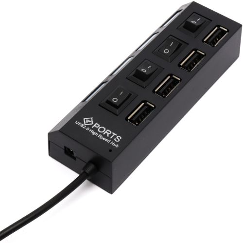 USB хаб Memos на 4 порти з перемикачами Black, живлення від USB 2.0 розгалужувач з кнопками on off концентратор перехідник HUB 480 Мбіт 5В Чорний