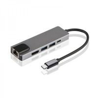 Мультифункціональний USB-хаб HOCO AC-500 Type-C на RJ45, HDMI, 2xUSB 3.0 адаптер, Ethernet LAN інтернет перехідник, конвертер XoKo HUB