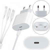 Універсальний зарядний пристрій 20W USB-З to TC/Mi/iP Cable Power Adapter + потрійний кабель 3 в 1, зарядний блок живлення 20 Вт для телефону