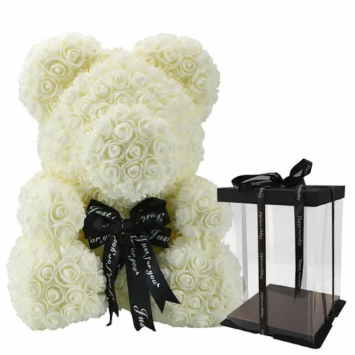 Маленький ведмедик з штучних 3D троянд Teddy Bear de Luxe 25 см White, Білий ведмідь Тедді