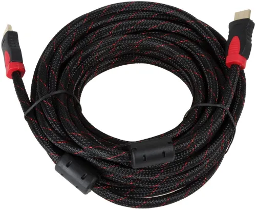 Посилений кабель Hdmi to Hdmi 15м 1080p в обмотці, кабель-подовжувач HDMI-HDMI 15m 15 m 15 м 15 м для монітора і телевізора в обплетенні Чорно Червоний