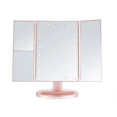 Косметичне потрійне дзеркало з сенсорною кнопкою Superstar Magnifying Mirror JN-817 3 в 1 зі збільшенням, складне дзеркало з LED підсвічуванням Рожеве