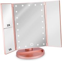 Косметичне потрійне дзеркало з сенсорною кнопкою Superstar Magnifying Mirror JN-817 3 в 1 зі збільшенням, складне дзеркало з LED підсвічуванням Рожеве