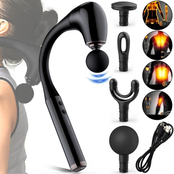 Ручний перкусійний масажер Massage Hammer MP-930 4 насадки, бездротовий вигнутий масажний пістолет для всього тіла на акумуляторі JA-G4