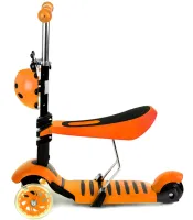 Триколісний дитячий самокат біговел Scooter FYS-2864 Orange 5 в 1 зі складним сидінням, батьківською ручкою і колесами, що світяться Помаранчевий