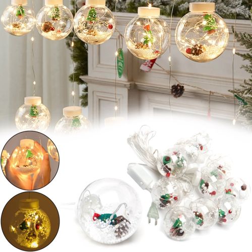 Внутрішня гірлянда штора Curtain Light куля з ялинкою 3 м 10 куль 200 LED діодів WW новорічна Світлодіодна Завіса на вікно тепла Біла 3мх70см 220V