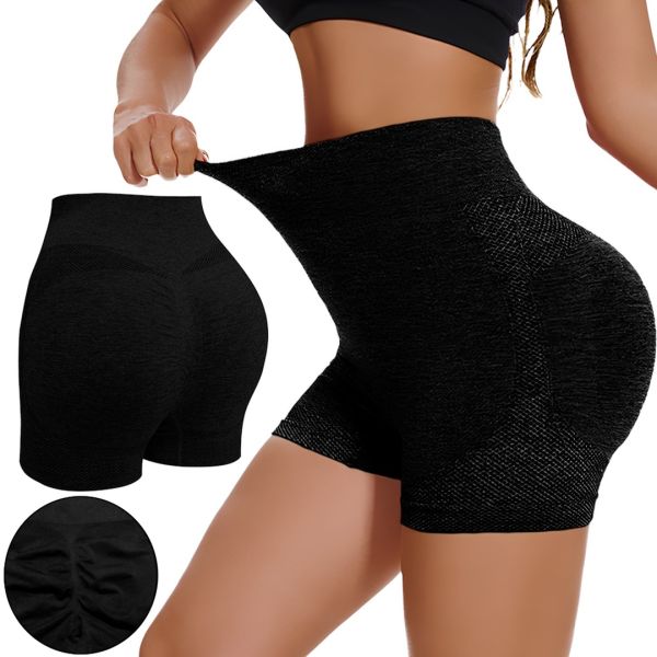 Жіночі безшовні шорти Lifting Yoga Shorts XZY8855 стягуючі спортивні велосипедки з високою талією та ефектом пуш ап для фітнесу Чорні S-XXL