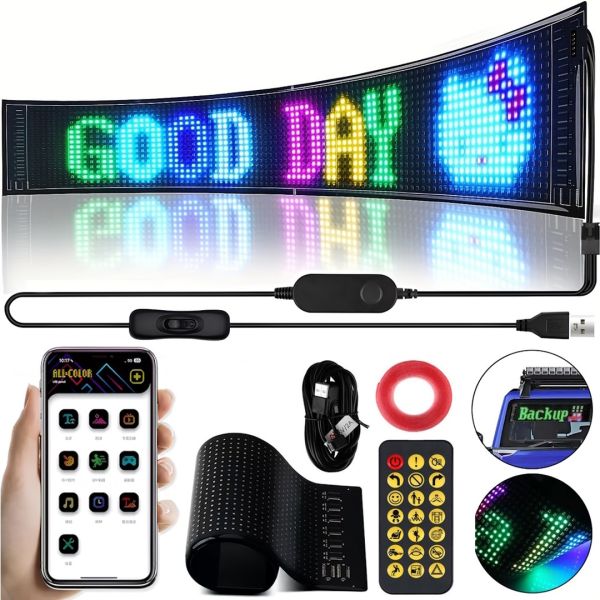 Гнучкий екран Matrix Panel JTPD-03-011 9.2х37.4 см 16х64 LED світлодіодна рекламна RGB стрічка в авто, рядок, що біжить, з пультом і Bluetooth WiFi