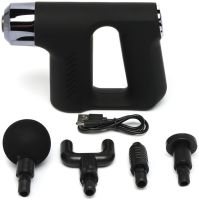 Ударный массажер пистолет Fascial Gun KH-740 Black 4 насадки, беспроводной перкуссионный вибромассажер 6 режимов для мышц всего тела на аккумуляторе