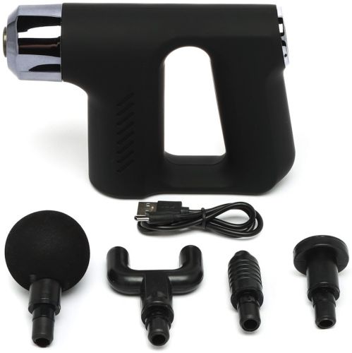 Ударный массажер пистолет Fascial Gun KH-740 Black 4 насадки, беспроводной перкуссионный вибромассажер 6 режимов для мышц всего тела на аккумуляторе