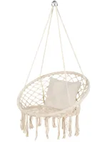 Підвісне крісло-гойдалка Outtec Boho XXL O-66488 120x80x60 см плетена садова гойдалка, бразильський гамак для дому та тераси до 150 кг Бежевий