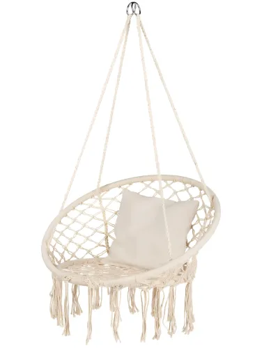 Підвісне крісло-гойдалка Outtec Boho XXL O-66488 120x80x60 см плетена садова гойдалка, бразильський гамак для дому та тераси до 150 кг Бежевий