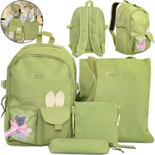 Шкільний набір сумок Fashion Sg5017 4 в 1 для дівчаток, Підлітковий комплект в школу, рюкзак на 16 л сумка шоппер пенал, ранець зі значком Зелений