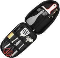 Набір туристичного посуду Kitchen Utensil BBQ комплект столових приладів на 7 предметів ножиці ложка дошка щипці різак для кемпінгу в сумці чохлі