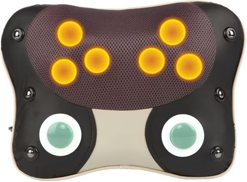 Массажная подушка Massage Pillow HT-8802 роликовый массажер для спины и шеи с подогревом, режимом магнитотерапии и подсветкой 3 режима работы от сети        
