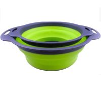 Складні силіконові кошики Kitchen Craft W-86 для овочів і фруктів, комплект з 2 штук, набір друшляків зі зливом для миття 24.5 см, 29 см