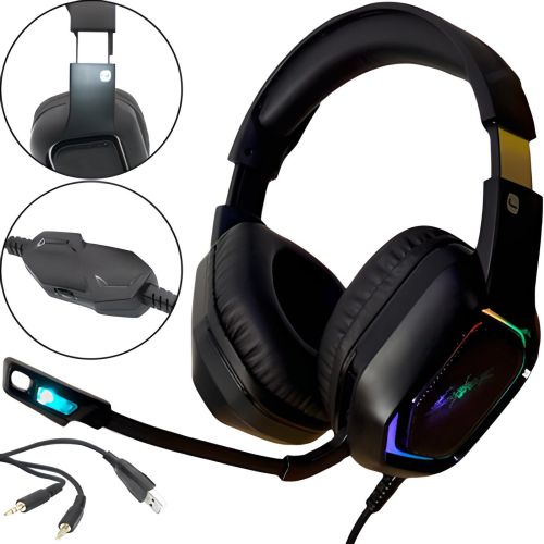Игровые проводные наушники Cyberpunk CP-007 с подсветкой и микрофоном Геймерские полноразмерные наушники с гарнитурой для ПК и ноутбука 96491 Черные