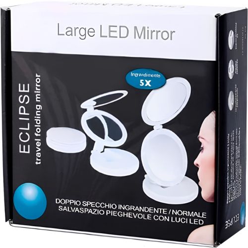 Кругле складне дзеркало для макіяжу large Led Mirror W0-29 косметичне розкладне дзеркало на регульованій підставці зі збільшенням на батарейках