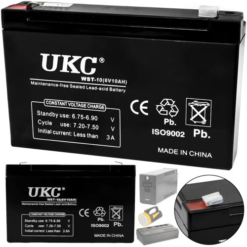 Аккумуляторная батарея UKC 6V 10Ah WST-10 универсальный свинцово-кислотный аккумулятор 6В 10Ач для торгового оборудования и игрушек