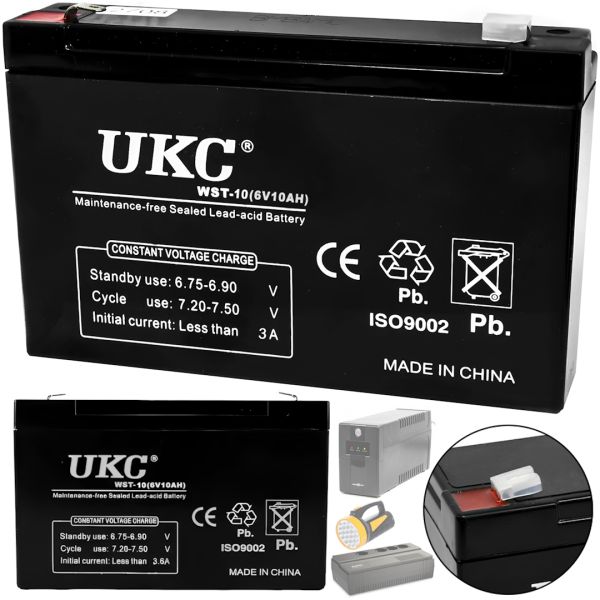 Акумуляторна батарея UKC 6V 10Ah WST-10 універсальний свинцево-кислотний акумулятор 6В 10Ач для торгового обладнання та іграшок