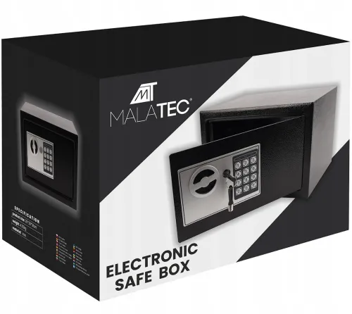 Електронний сейф Malatec S8799 з 2 ключами для зберігання грошей і цінних речей, меблевий міні-сейф на замку з електронним кодом і ключем Чорний