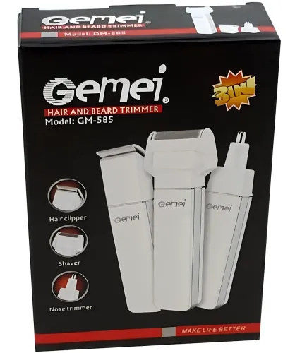 Беспроводная машинка для стрижки волос Gemei GM-585 3 в 1 аккумуляторная бритва, триммер для окантовки бороды и усов со сменными насадками Geemy