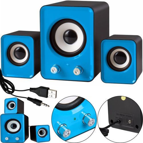 Музичні комп'ютерні колонки Speaker Mini Ft - 202 2.1 для ПК, акустична система з сабвуфером і сателітами 9W від USB Mini-jack 3.5 мм сині