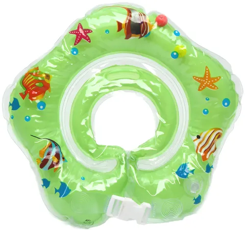 Дитячий надувний круг на шию TUTU BT-IG-0060 для купання новонароджених і малюків від 1 місяця з брязкальцями, застібкою і ручками у ванну Aqua Baby