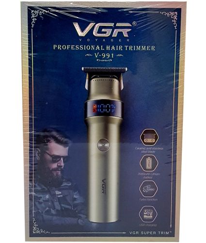 Бездротова машинка для стрижки волосся VGR V-991 5W 4 змінні насадки, акумуляторний чоловічий тример для окантовки бороди і вусів з LED дисплеєм USB